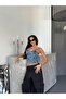 Women's Lace-Up Front Denim Bustier - Asymmetrical Cut Denim Corset Top