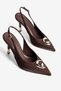 Women's Satin Stiletto Pointed Toe Gold Detailed Open Back Heeled Shoes Veluna Brown