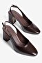 Women's High Heel Shoes Round Toe Open Back Buckle Cavelle Brown