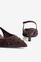 Women's Suede Stiletto Pointed Toe Stone Detailed Open Back Heeled Shoes Alba Brown - 4