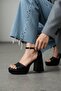 June Black Skin (9 cm Heel) Platform Heeled Casual Shoes - 7