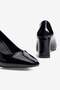 Women's Patent Leather Heeled Shoes Round Toe Thick Heeled Noctra Black - 4