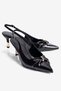 Women's Stiletto Pointed Toe Bow and Gold Ring Detailed Open Back Heeled Shoes Calyra Black - 2