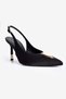 Women's Satin Stiletto Pointed Toe Gold Detailed Open Back Heeled Shoes Veluna Black - 5