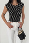Women's Polka Dot Blouse – Stylish Blouse with Shoulder Detail - 2