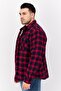 Men Spread Collar Checkered Jacket Shirt, Red - 2
