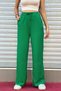 Women's Green Elastic Waist Pocket Wide Leg Seasonal Trousers - 3