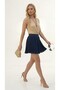 Navy Blue Pleated Mini Skirt with Elastic Waist 40cm Pleated Summer Trend - 3