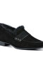 Women Fur Trim Suede Loafers in Black - 5