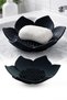 Black Lotus Patterned Bathroom Soap Dish Sponge Holder with Silicone Water Drain