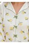 Limon Patterned White Color Wrinkled Fabric Bow Detail Women's Pajama Set - 2