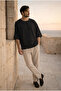 Castiel Crew Neck Fakir Sleeve Oversize Short Sleeve T-Shirt - Black - 4