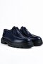 Men's Navy Blue Genuine Leather Thick Sole Lace-Up Shoes - Obsidian - 5