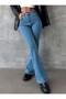 High Waist Flared Jean Pants - Full P Cotton U Flare Denim with Distressed Detail - 2