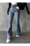 High Waist Flared Jean Pants - Full P Cotton U Flare Denim with Distressed Detail - 4