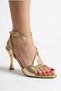 Women's Metallic Gold Design Croco Detailed Thin High Heeled Evening Dress Shoes - 2