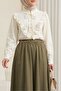 Hakim Collar Ruffle Detailed Lace-Up Jacquard Blouse -Ecru
