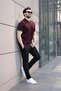 Men's Plum Polo Collar Zipper T-Shirt 6876 - 5
