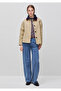Women's Beige 100% Cotton Velvet Collared Buttoned Canvas Jacket - 3