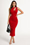 Damla Low-Cut Red Women's Slim Fit Stone Dress