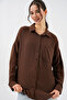 Women's Single Pocket Oversize Muslin Shirt 20353 - Brown - 4