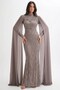 Detachable Cape Detailed Stoned Tulle Exclusive Large Size Hijab Evening Dress S.Brown 1074-B - 6