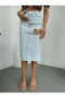 Heart Detailed Stone Embellished Denim Midi Skirt