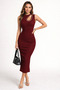 Damla Low-Cut Burgundy Women's Slim Fit Stone Dress