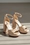 Bomme Beige Patent Leather (9 cm Heel) Platform Heeled Casual Shoes - 6