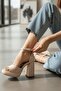 Bomme Beige Patent Leather (9 cm Heel) Platform Heeled Casual Shoes - 3
