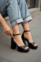 Bomme Black Wrinkled Patent Leather (9 cm Heel) Platform Heeled Casual Shoes