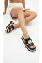 Square Thick Gold Buckle Detailed High Heeled Comfortable Women's Summer Slippers Sandals - 7