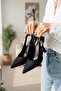 Voli Black Suede Side Buckle (8 cm) Pointed Toe Heeled Shoes - 2