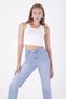Women's High Waist Stitched Leg Relax Jeans Light Blue 7026-15 - 5