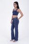 Women's High Waist Stitched Leg Relax Jeans Dark Blue 7026-01 - 3