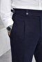 Navy Blue Old Money Pleated Stretch Fabric Fabric Trousers - 5