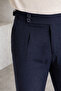 Navy Blue Old Money Pleated Stretch Fabric Fabric Trousers - 8
