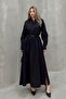 Loose Poplin Dress with Button Detail on the Sides Black 9316-E - 3
