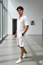 Men's White Bürümcük Apaj Collar T-Shirt Shorts Set - 2