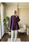 Women's High Collar Belted Tunic Blouse Balloon Sleeve Relaxed Fit Hijab Shirt - 2