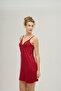 Women's Viscose Fabric Adjustable Rope Strap V-Neck Lace Detailed Nightgown - Claret Red - 4