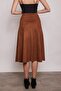 Lightweight Lycra Suede Fabric High Waist Long Skirt-Tan - 6