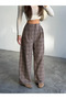 Plaid Three-Pleated Palazzo Trousers - Brown - 2