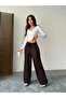 Waist Tie Ribbed Trousers - Brown - 2