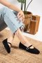 Comfortable Sole Women's Black Stone Detailed Casual Shoes with Baretli Daily Ballerina Buckle Lightweight Comfortable Shoes - 3
