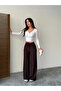 Waist Tie Ribbed Trousers - Brown - 3