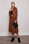 Lightweight Lycra Suede Fabric High Waist Long Skirt-Tan - 2