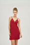 Women's Viscose Fabric Adjustable Rope Strap V-Neck Lace Detailed Nightgown - Claret Red