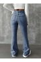 High Waist Flared Jean Pants - Full P Cotton U Flare Denim with Distressed Detail - 4