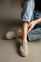 Doha Beige Suede Buckle (2 cm Heeled) Round Toe Laser Detailed Slippers - 7